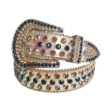 Black and Gold Rhinestones with Pink Chromatic Strap Rhinestone Belt