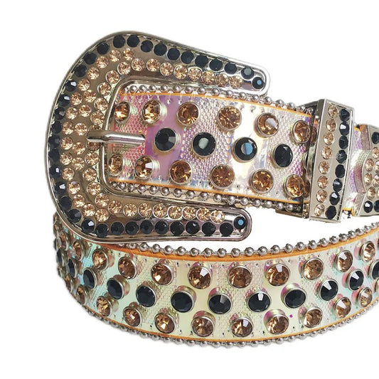 Black and Gold Rhinestones with Pink Chromatic Strap Rhinestone Belt