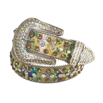 Multi Chromatic Rhinestones with Snake Texture Shiny Strap Rhinestone Belt