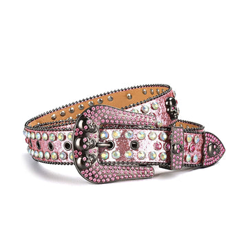 Skull Buckle Pink Strap with Multi Studs Rhinestone Belt