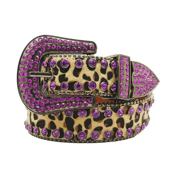 Purple Rhinestones with Cheetah Strap Rhinestone Belt