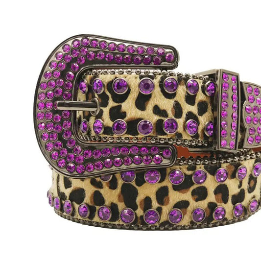 Purple Rhinestones with Cheetah Strap Rhinestone Belt