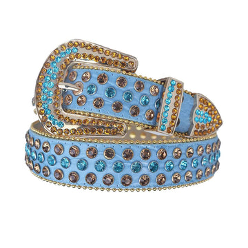 Blue and Gold Rhinestones with Blue Textured Strap Rhinestone Belt