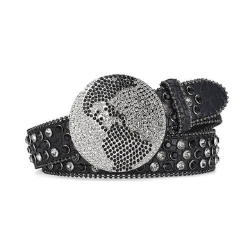 Globe Buckle with Black and Crystal Studs Rhinestone Belt