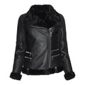 Women's Spanish Merino Faux Shearling Black Leather Jacket-Women Shearling Jacket-Wayne Leather Jackets