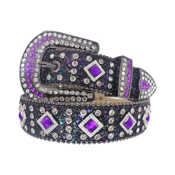 Purple Sapphire Rhinestones with Black Glitter Strap Rhinestone Belt