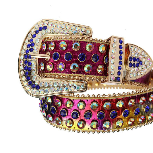 Blue and Chromatic Rhinestones with Red Chromatic Strap Rhinestone Belt