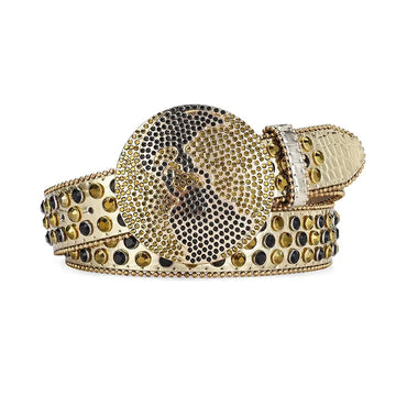 Globe Buckle with Gold and Black Studs Rhinestone Belt