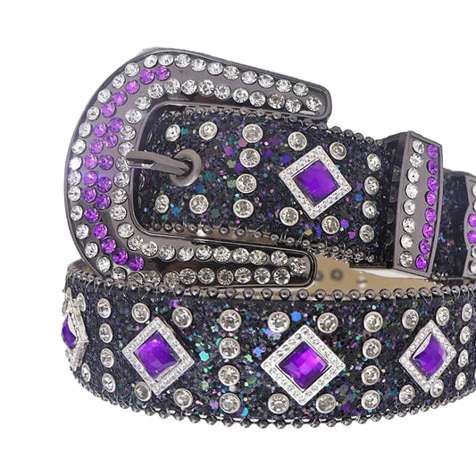 Purple Sapphire Rhinestones with Black Glitter Strap Rhinestone Belt