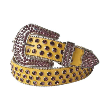 Wine Rhinestones with Yellow Strap Rhinestone Belt
