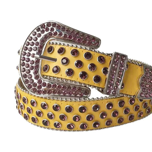 Wine Rhinestones with Yellow Strap Rhinestone Belt