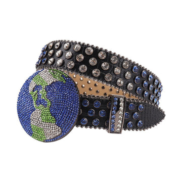 Globe Buckle with Blue and Crystal Studs Rhinestone Belt