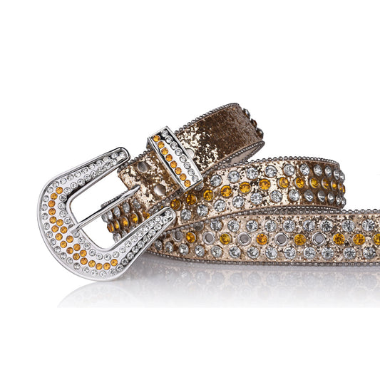 Gold Strap with Crystal and Gold Studs Rhinestone Belt