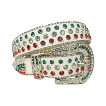 Multi-Color Rhinestones with White Strap Rhinestone Belt