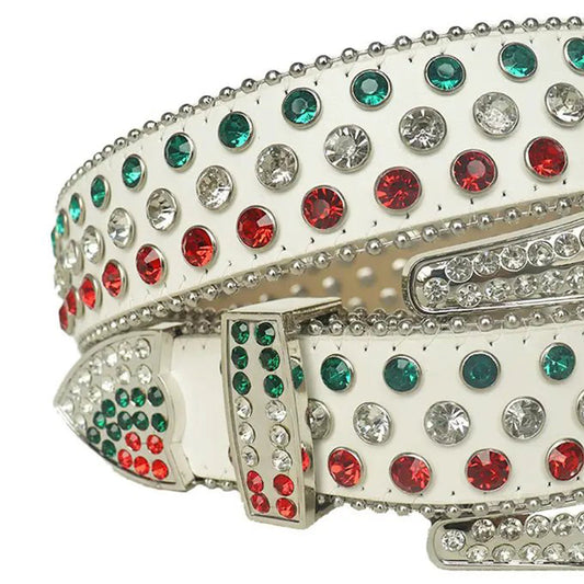 Multi-Color Rhinestones with White Strap Rhinestone Belt