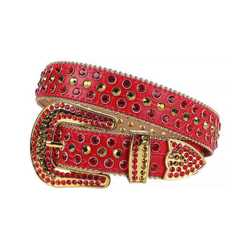 Red Strap with Red and Gold Studs Rhinestone Belt