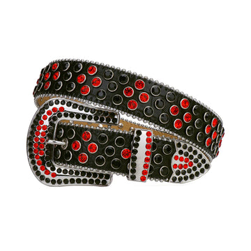 Black Strap with Red and Black Studs Rhinestone Belt