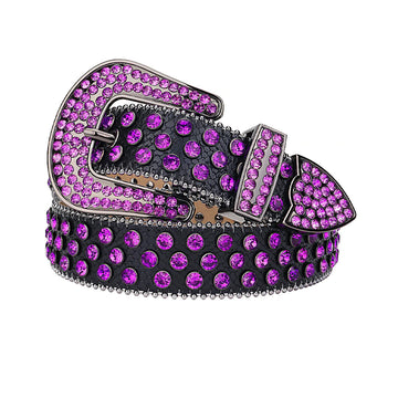 Black Strap with Purple Studs Rhinestone Belt