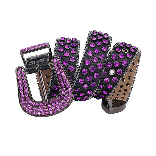 Black Strap with Purple Studs Rhinestone Belt