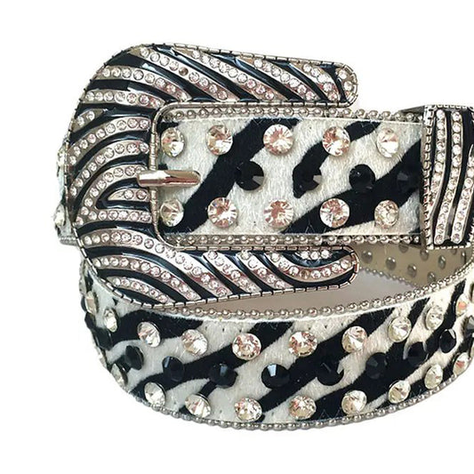 Diamond and Black Rhinestones with Zebra Strap Rhinestone Belt