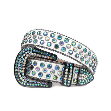 Blue Multi-Color Rhinestones with White Strap Rhinestone Belt