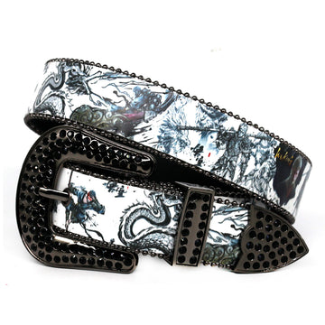 Engraved Buckle Halloween Decoration with Black Shiny Strap Rhinestone Belt