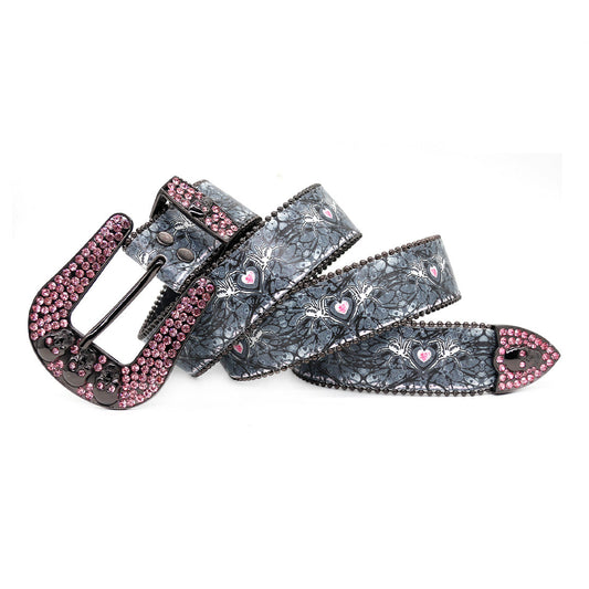 Skull Buckle Spider Strap with Pink Studded Design Rhinestone Belt