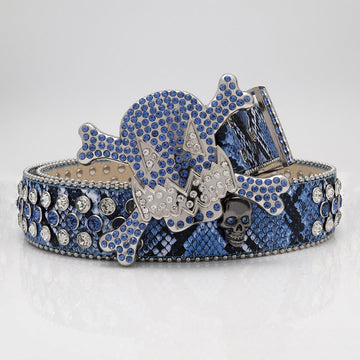 Gengar Buckle with Snake Blue Strap and Blue Studs Rhinestone Belt