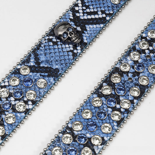 Gengar Buckle with Snake Blue Strap and Blue Studs Rhinestone Belt