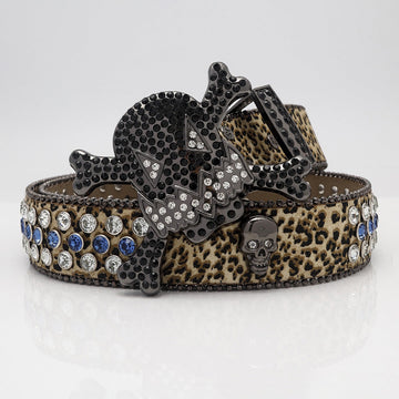 Gengar Buckle with Leopard Strap and Black Studs Rhinestone Belt