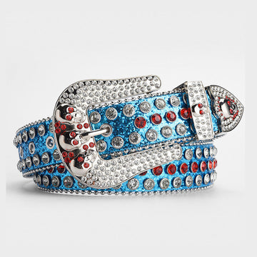 Blue Shiny Skull Buckle with Crystal Strap Rhinestone Belt