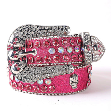 Pink Shiny Skull Buckle with Crystal Strap Rhinestone Belt